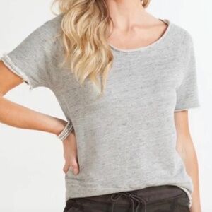 NWT Chaser Raw Edge Scoopneck Short Sleeve Linen Blend Gray Sweatshirt Sz L